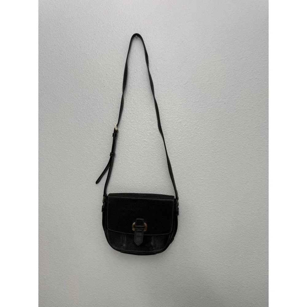 Michael Kors Black Pebbled Leather Crossbody Bag Gold Hardware White Stitching